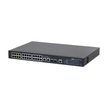 Коммутаторы DAHUA DH-LR2226-24ET-360-V2 26-портовый управляемый коммутатор с ePoE, уровень L2, 24xRJ45 100Mb PoE, 2хКомбо SFP/RJ45 1Gb uplink, суммарно 360Вт, коммутация 8.8 Гбит/с, MAC-таблица 4К-2