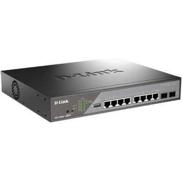 Сетевое оборудование D-Link DSS-200G-10MPP/A1A Настраиваемый L2 коммутатор с 8 портами 10/100/1000Base-T и 2 портами 1000Base-X SFP (8 портов PoE 802.3af/at/bt, PoE-бюджет 242 Вт, дальность до 250 м)-1