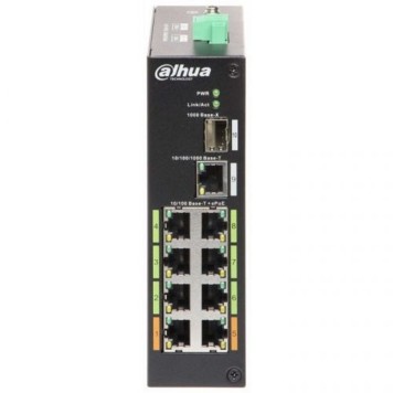 Коммутаторы DAHUA DH-LR2110-8ET-120 8-портовый неуправляемый коммутатор с ePoE; 8xRJ45 100M (PoE/PoE+/Hi-PoE), 1xRJ45 1G (uplink), 1xSFP 1G (uplink); суммарно 120Вт; длина кабеля UTP до 800м; монтаж на DIN-рейку;-1