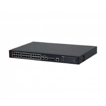 Коммутаторы DAHUA DH-S4228-24GT-360 24-портовый гигабитный управляемый коммутатор с PoE; 24xRJ45 1G (PoE/PoE+/Hi-PoE), 2xRJ45 1G (uplink), 2xSFP 1G (uplink); суммарно 360Вт; watchdog; грозозащита;питание 100-240V