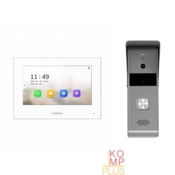 Видеонаблюдение Комплект гибридной видеодомофонии, Включаются устройства:, DS-D100P, VDP-H3212W, 1 блок питания 12В, Работа с Hik-Connect