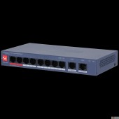 Видеонаблюдение DAHUA DH-CS4010-8ET2GT-110 8-портовый PoE коммутатор управляемый  8 RJ45 10/100Мбит/с (PoE/PoE+/Hi-PoE/IEEE 802.3bt), 2 RJ45 10/100/1000Мбит/с (uplink);  1~2 до 90Вт, 3~8 до 30Вт, суммарно до 110Вт